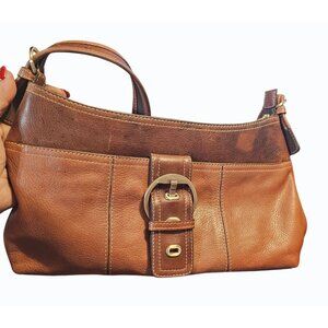 Etienne Aigner  Brown Leather Med Shoulder Bag w/ Brass Buckle READ PLEASE